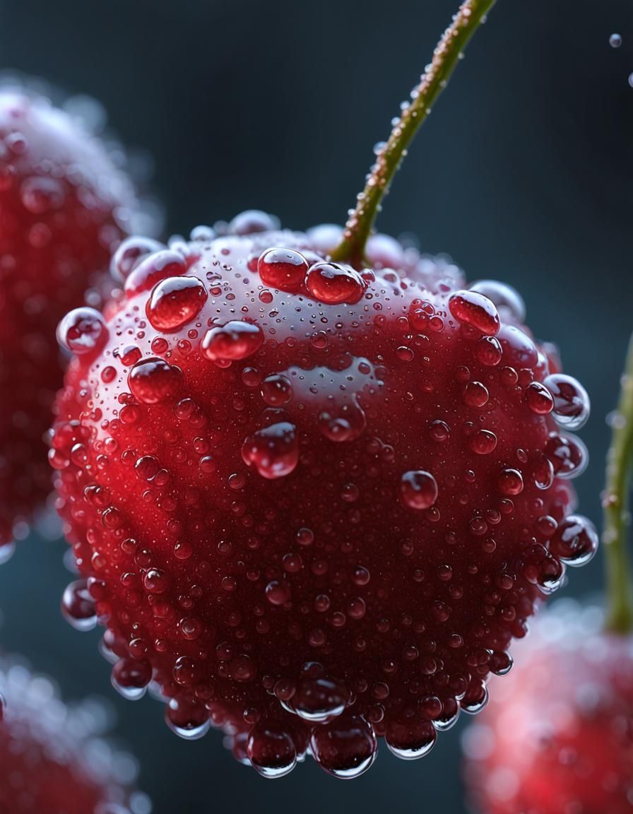 Bioluminescent Cherry Macro in Detailed Digital Painting