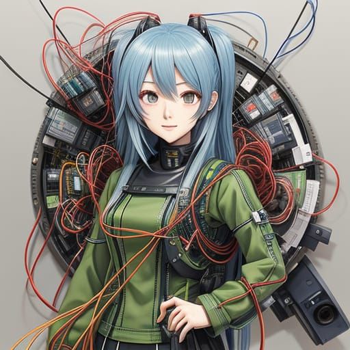 Anime Girl Made of Wires: Digital Art Portrait