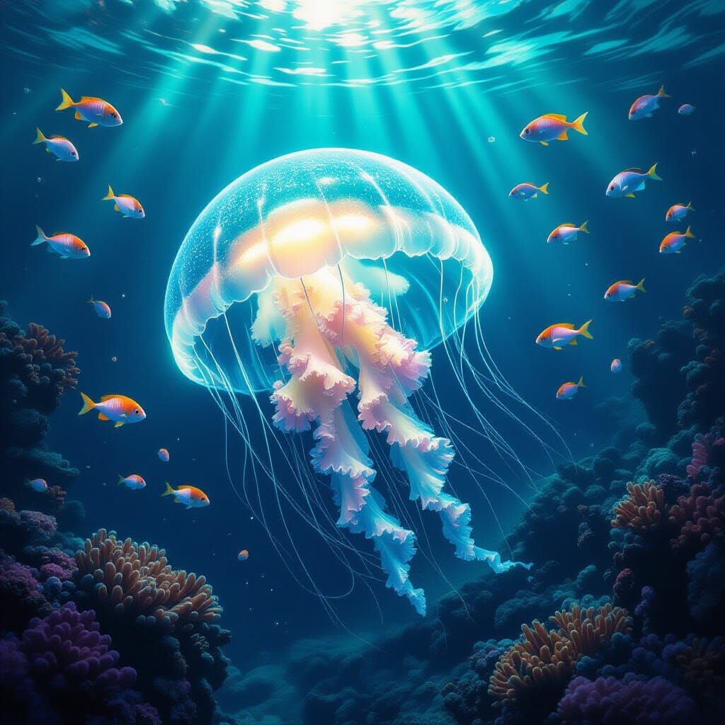 Bioluminescent Jellyfish in Alien Ocean: Fantasy Art
