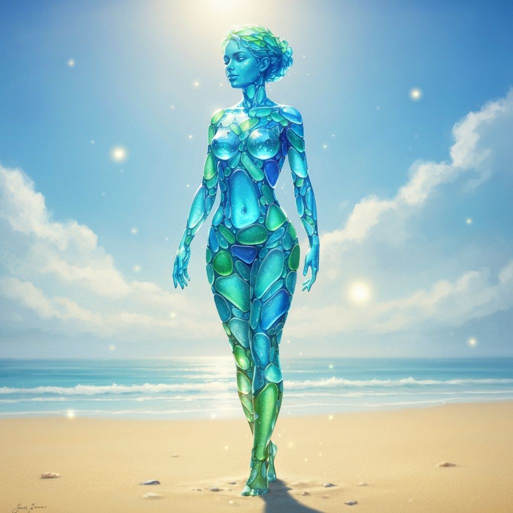 Ocean Glass Woman on Beach in Fantasy Art Style