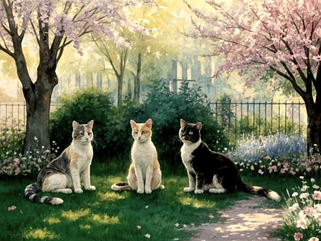 Cats in Impressionist Masterpiece