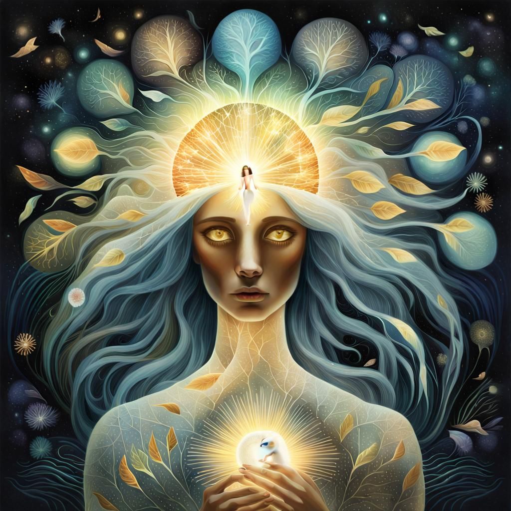 Surreal Bio Art Collage of Glowing Figure