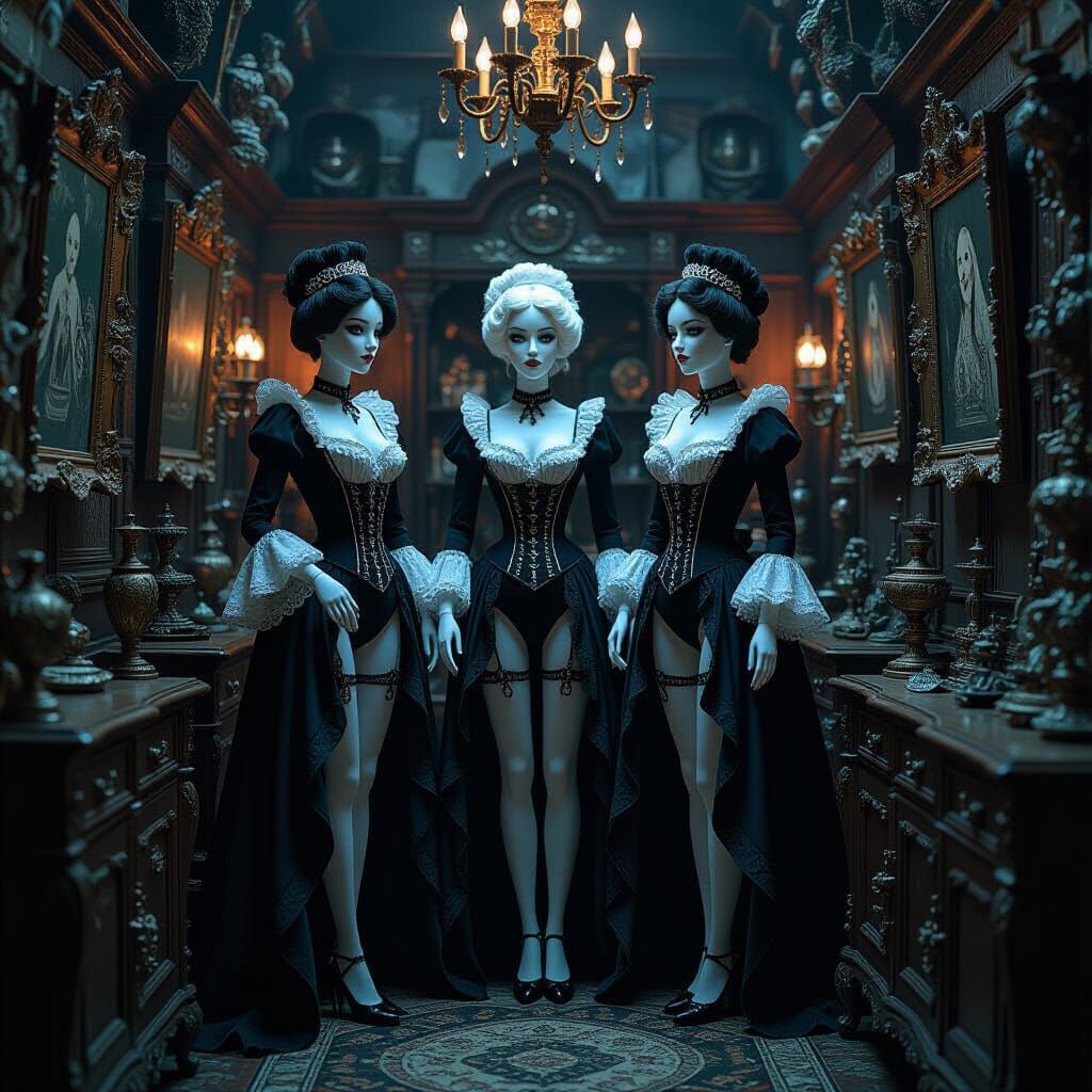 Victorian Mannequins in Gothic Shop: Digital Art