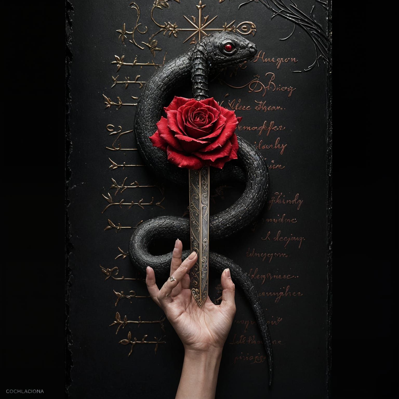 Gothic Romance Book Cover with Serpent and Dagger