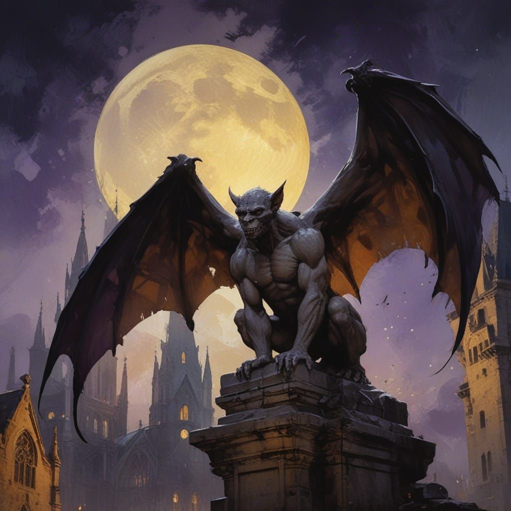Haunting Gargoyle Silhouette Under Supermoon Glow