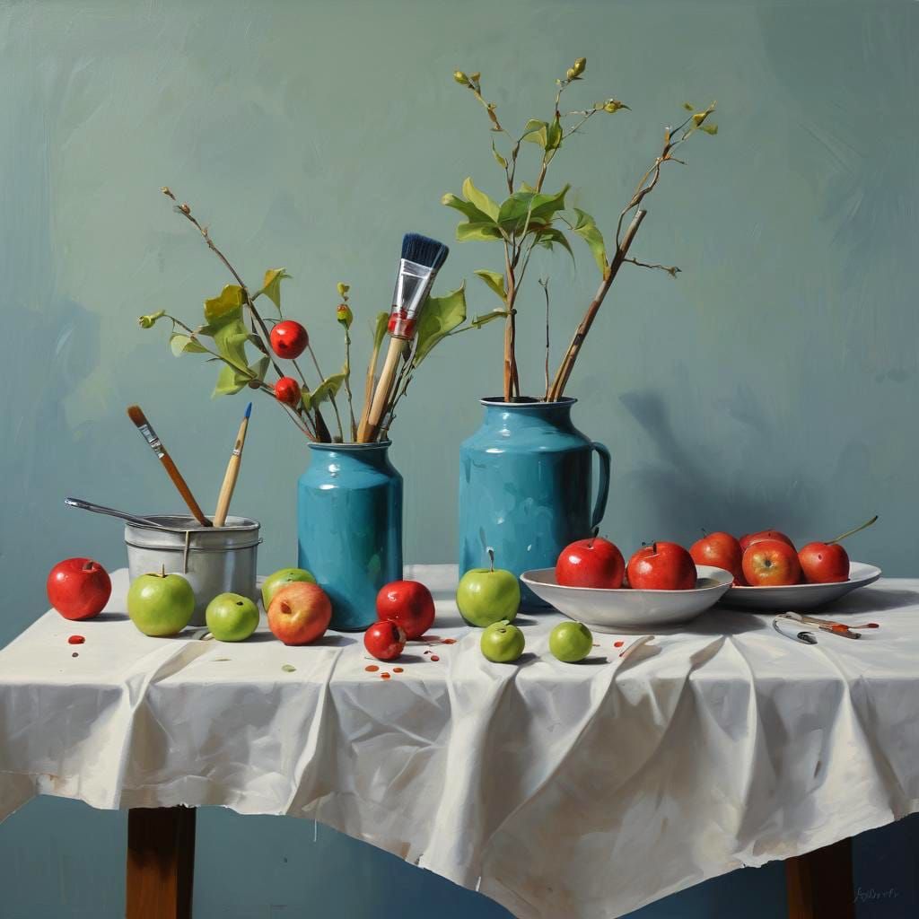 Still Life with Apples and Paint Brushes