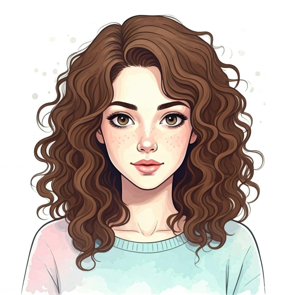 Watercolor Portrait of a Young Woman with Brown Eyes