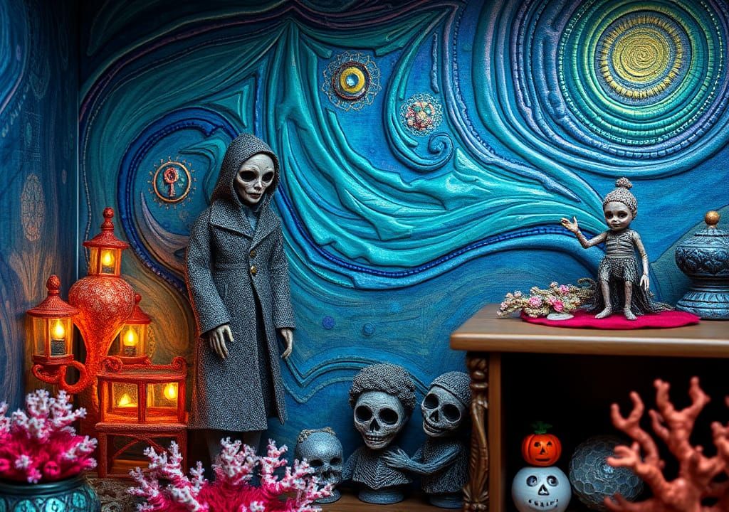 Eerie Wax Dolls Explore Snow-Wraith Coral Reef