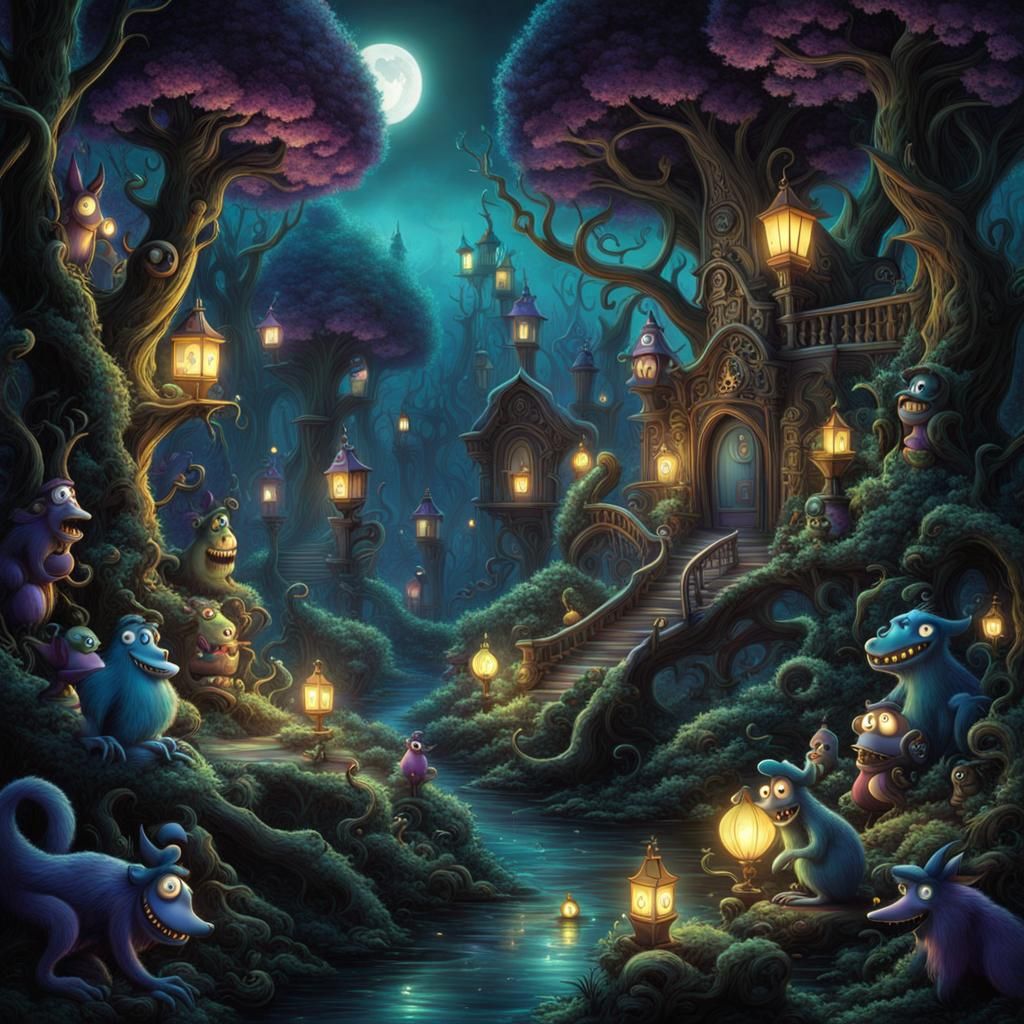 Goofy Monsters in Haunted Woods, Tim Burton Style