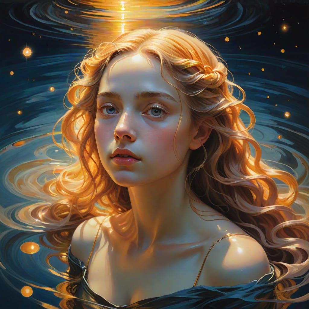 Divine Oracle in Golden Elegance, Caravaggio-Inspired Oil Pa...