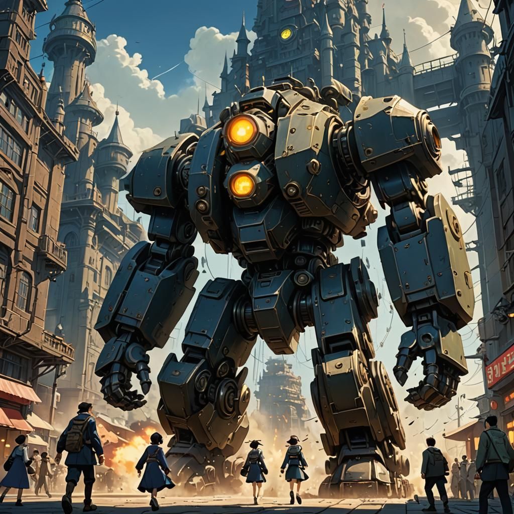 Dieselpunk Walking Castle: Anime Showdown in Studio Ghibli S...
