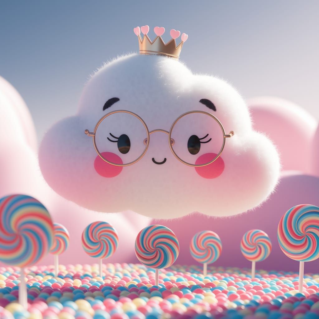 Pastel Cloud with Lollipops in Anime Style