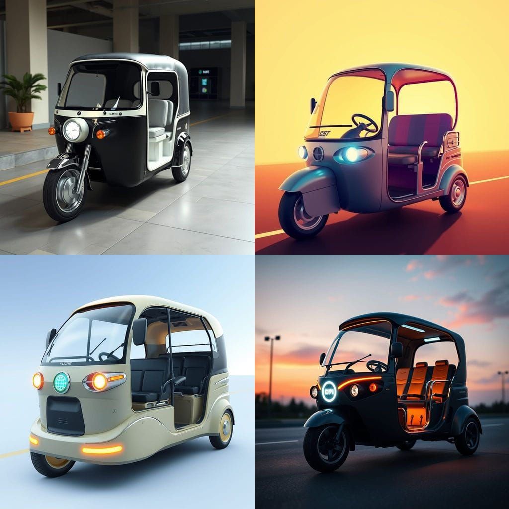 Cyberpunk Tuktuk Speeds Through a Futuristic Cityscape