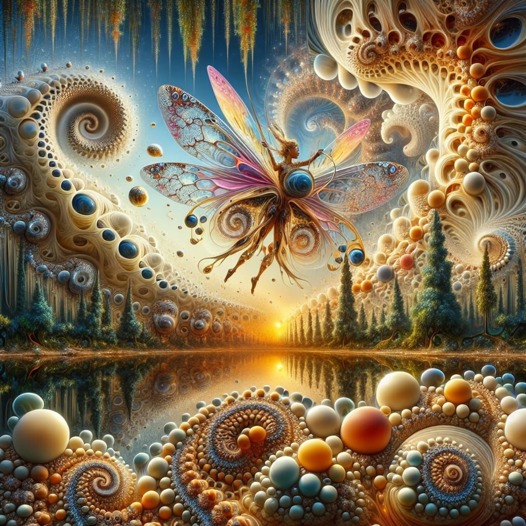 Mythical Pixie Rides Fractal Orchid: Surreal Dreamscape