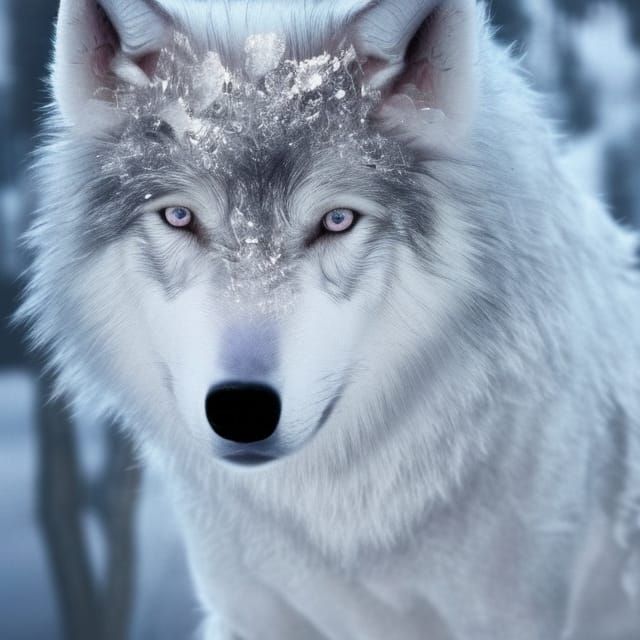 Icy White Wolf with Sparkling Blue Eyes