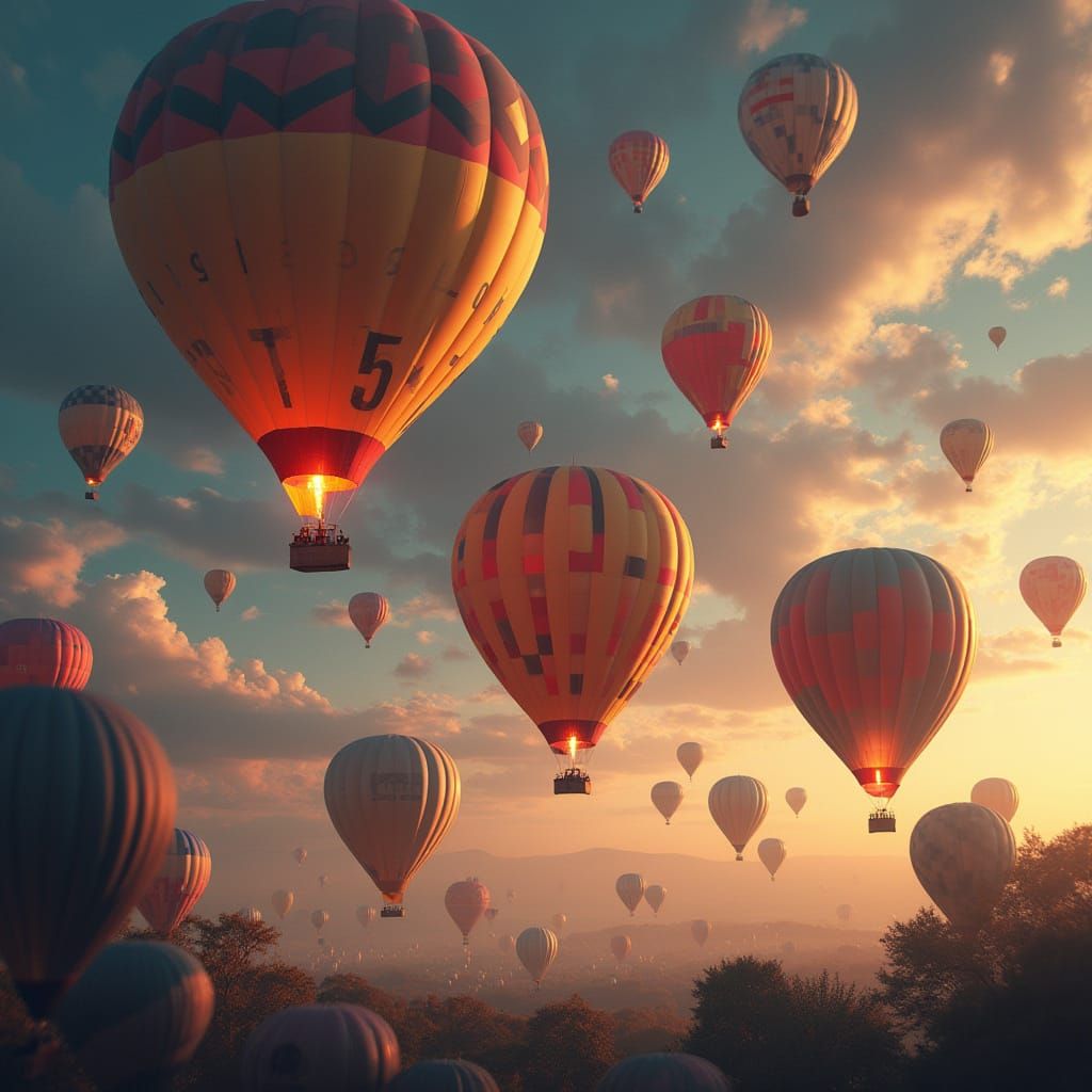 Vibrant Balloon Festival in Retro Sci-Fi Style
