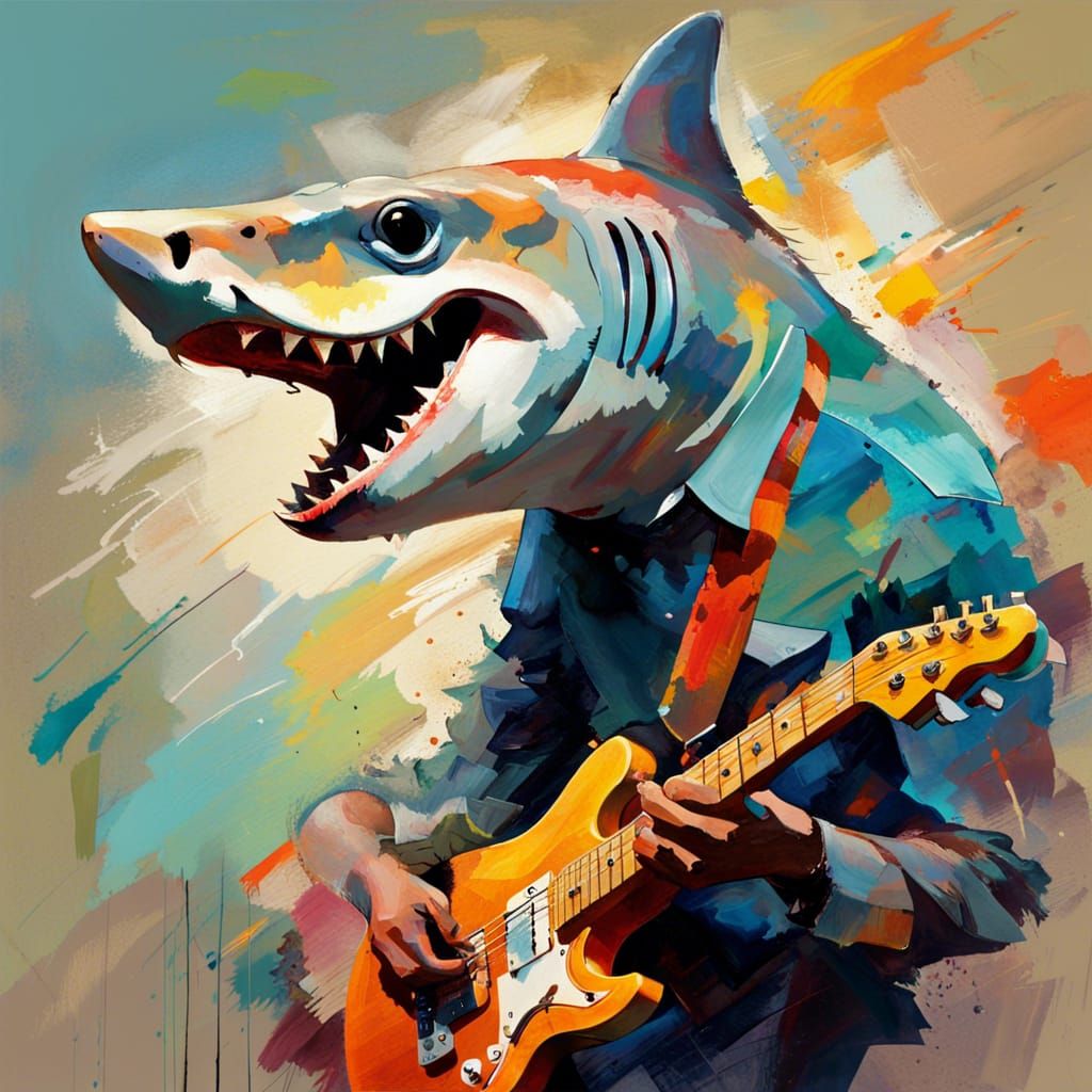 Energetic Hammerhead Shark Plays Electric Guitar
