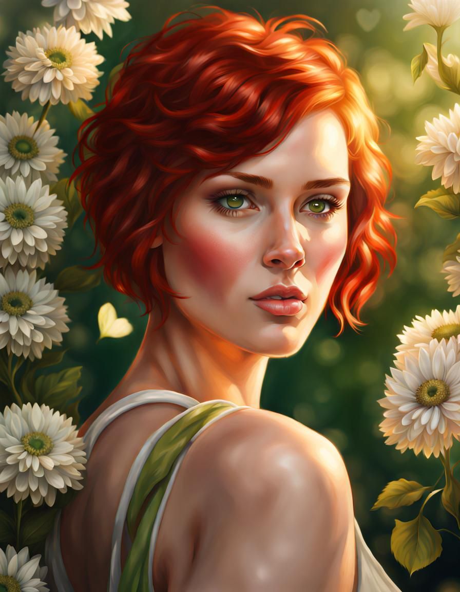 Red-Haired Woman with Flowers in Ashcan Style