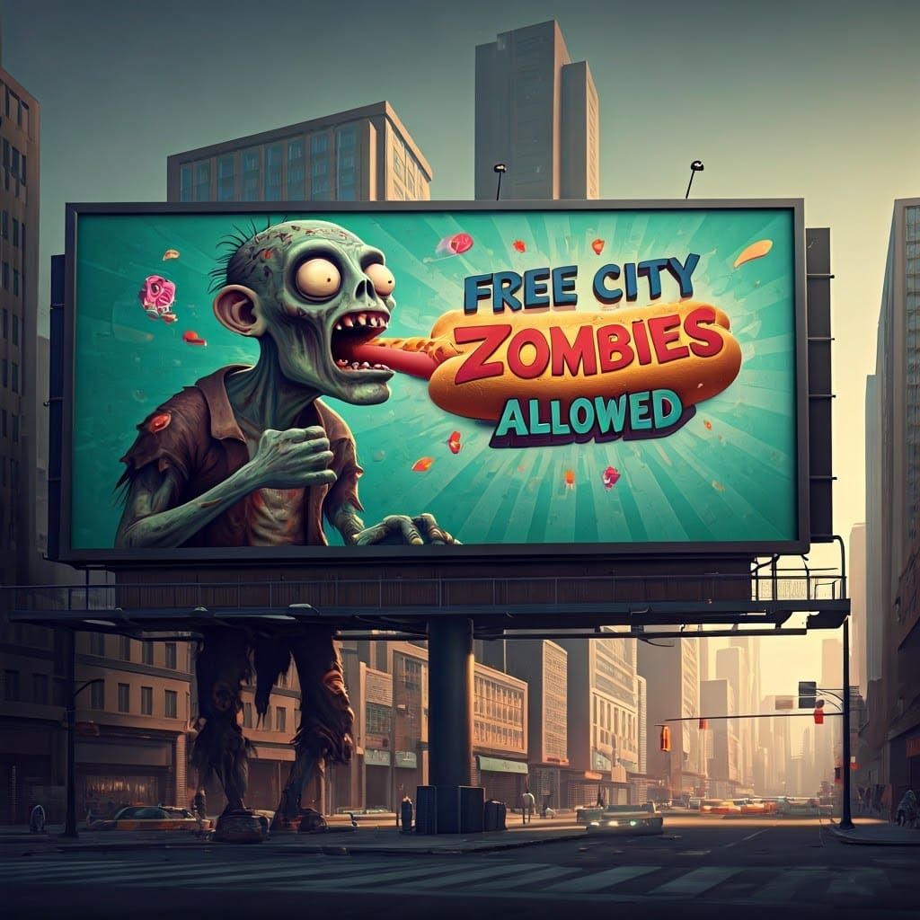 Surreal City Billboard Features Zombie Hotdog Party in 3D