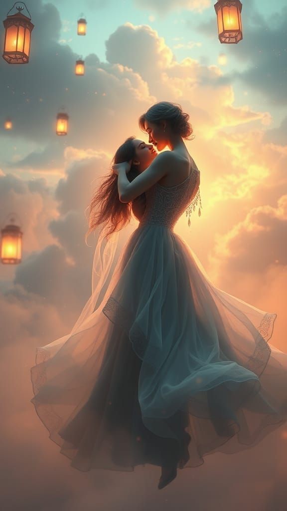 Romantic Couple Dancing in Ethereal Fantasy Realm