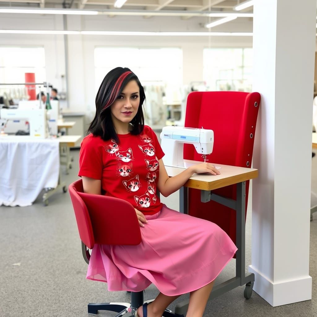 Fashionable Person Sewing in London Factory