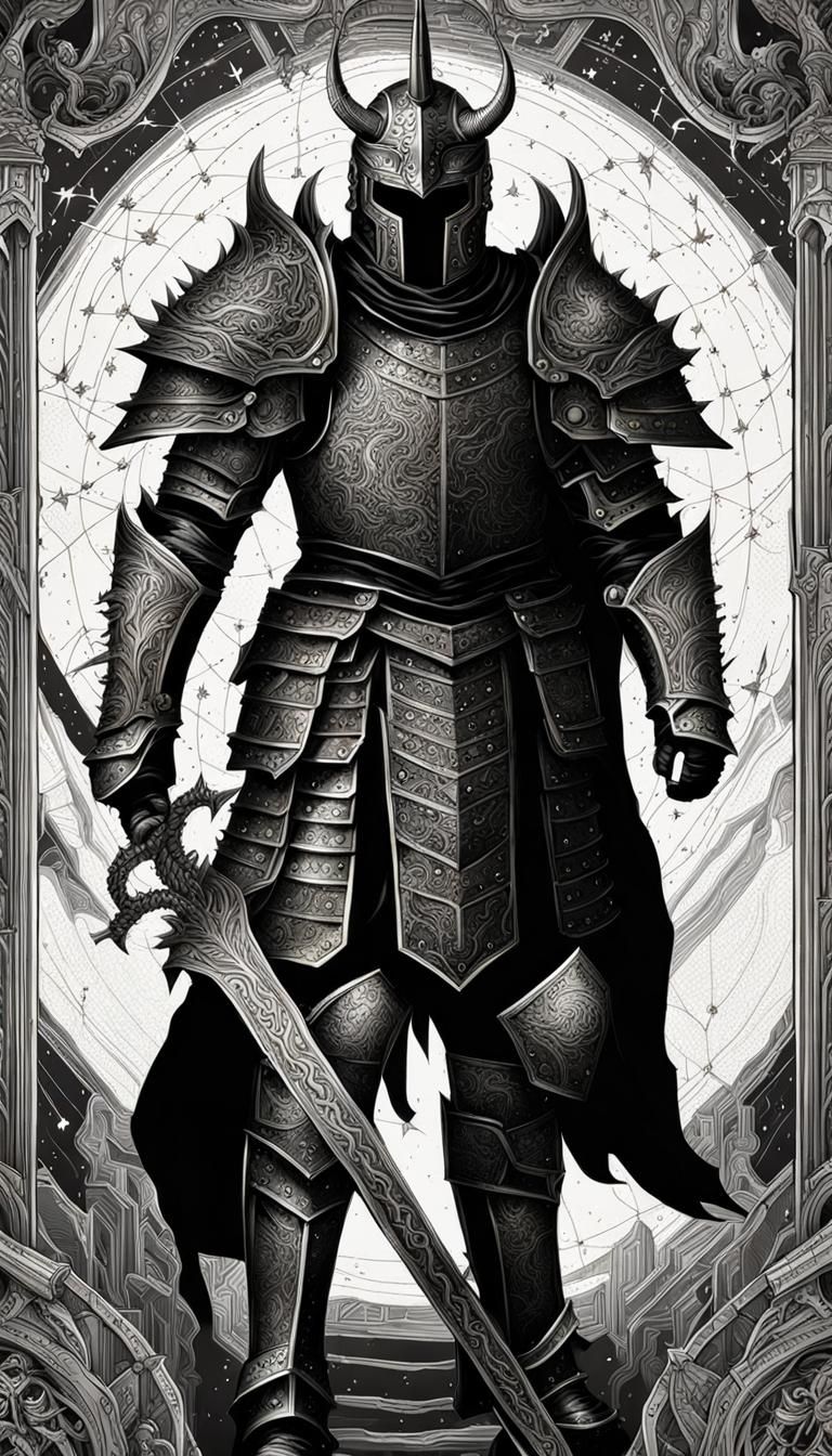 Engraved Hell Knight with Constellation Background