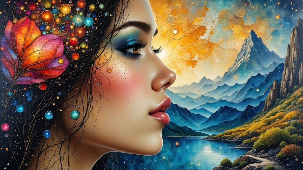 Surreal Landscape with Serene Asian Man