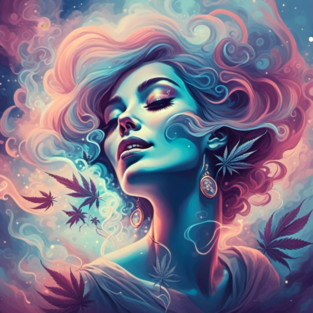 Psychedelic Cannabis Portrait with Swirling Smoke