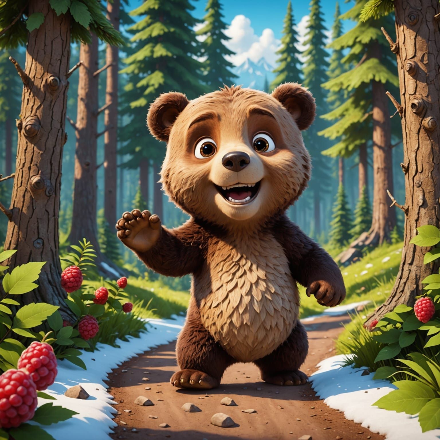 Clumsy Bear Cub in DreamWorks Cartoon Style