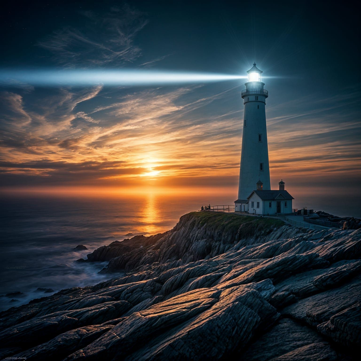 Lighthouse at Sunset Amidst Coastal Fog