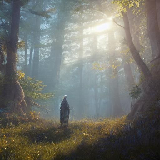 um velho mago de roubas cinzas e grandes cabelos e barba bra...