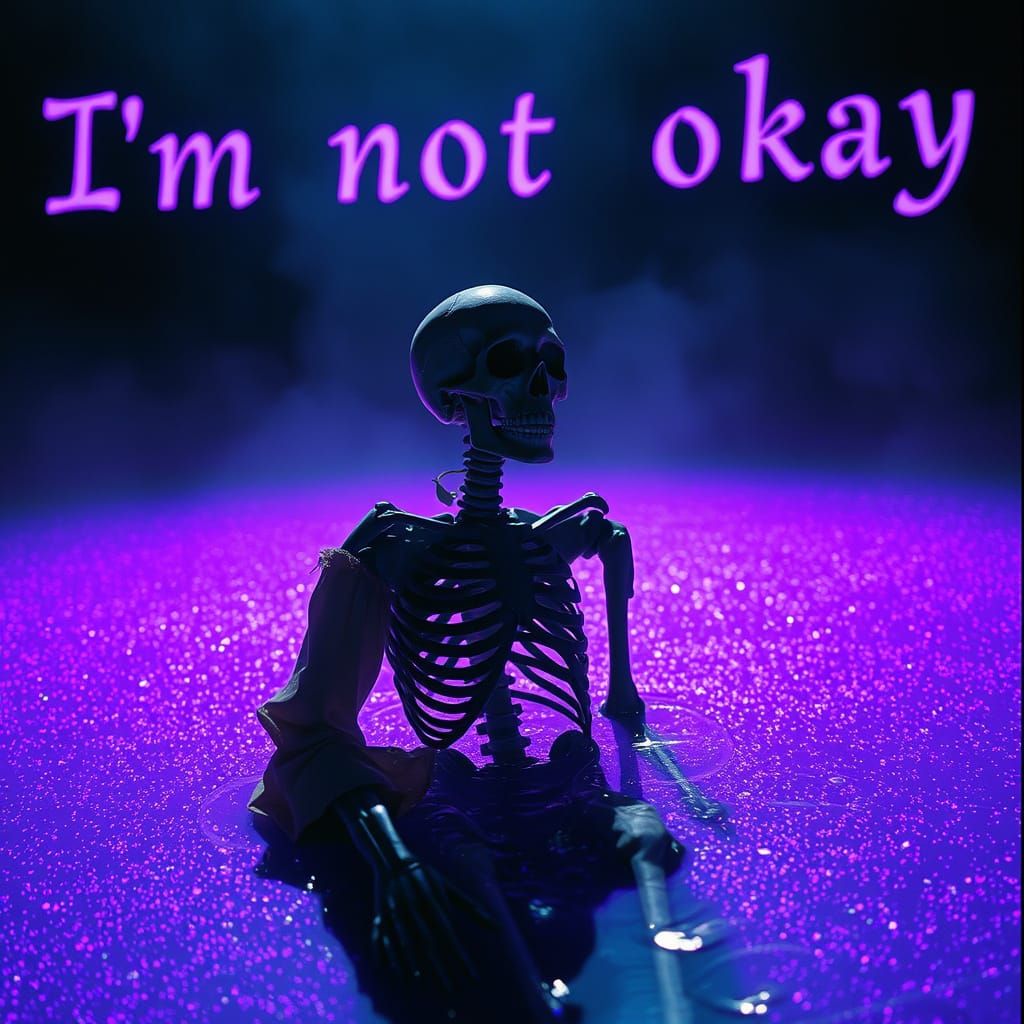 Skeleton Melts Into Purple Puddle: Dramatic Film Still