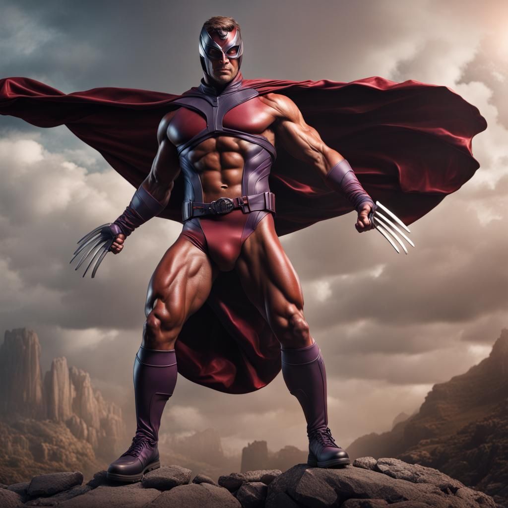 Hyperrealistic Muscular Man as Magneto in Detailed Matte Pai...