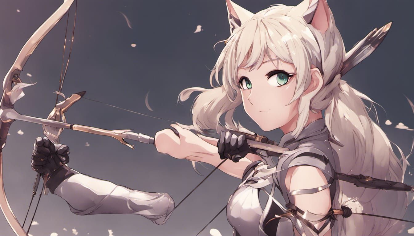 Fantasy Catgirl Archer in Anime Style