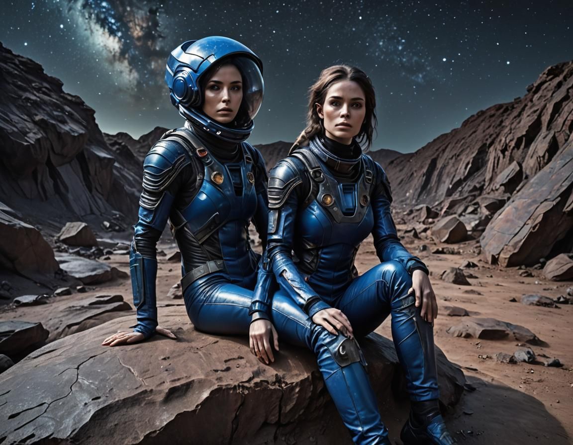 Girl in Torn Spacesuit on Alien Planet