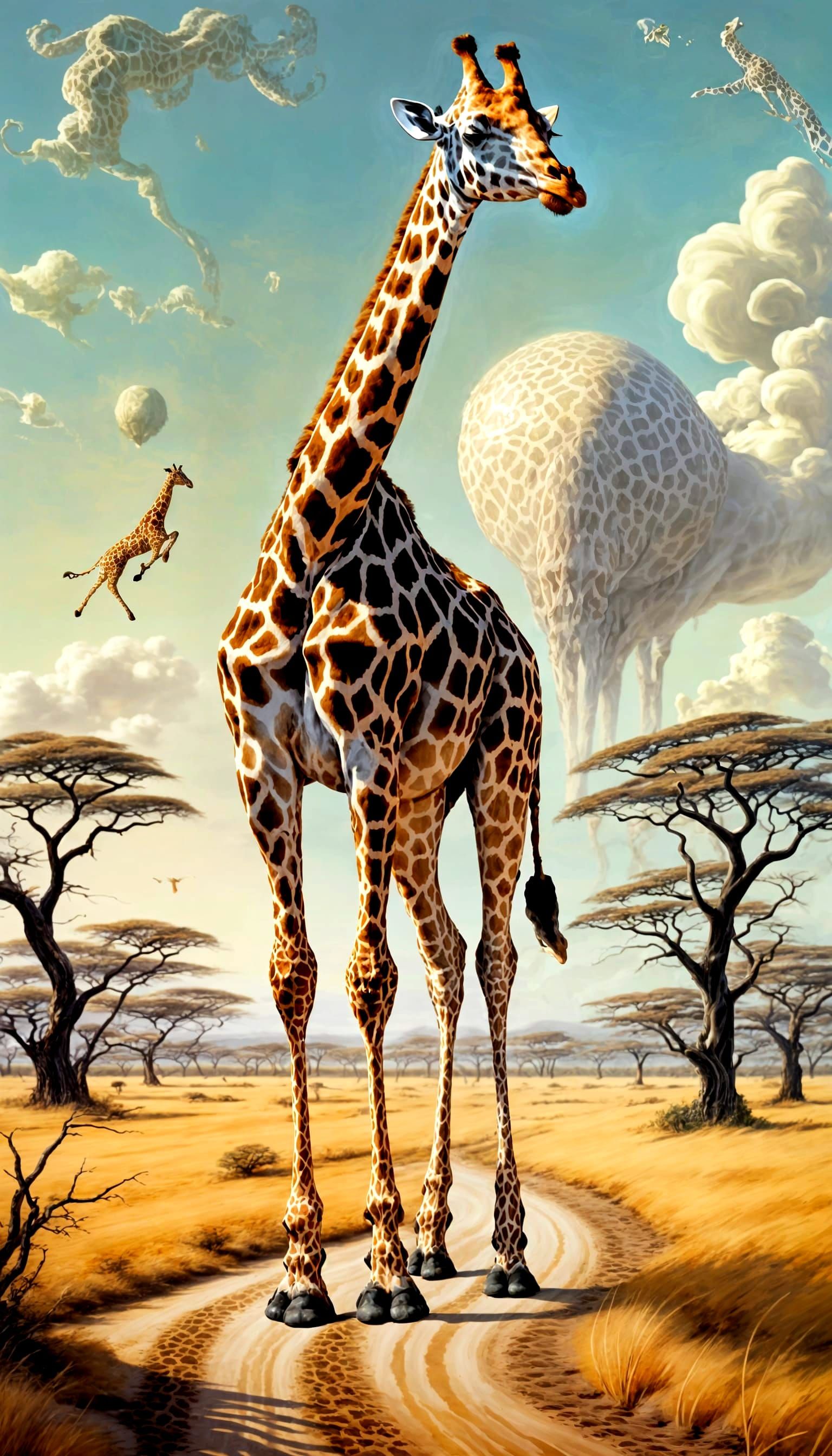 Ethereal Existential Giraffe Gallops Across Dreamlike Sereng...