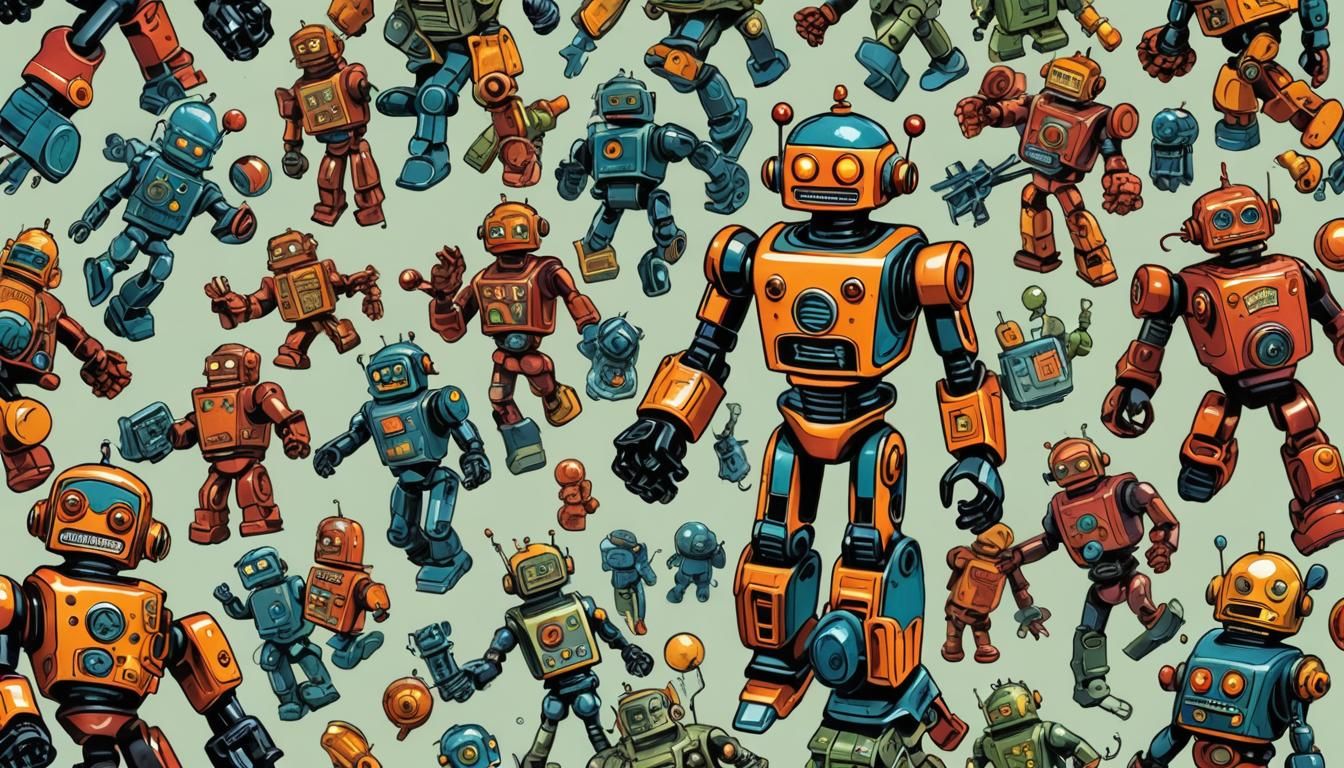 1950s Atomic Plastic Robot Toy in Comic Book Style