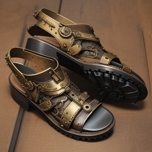 Steampunk Japanese Sandals with Intricate Details and Brass ...