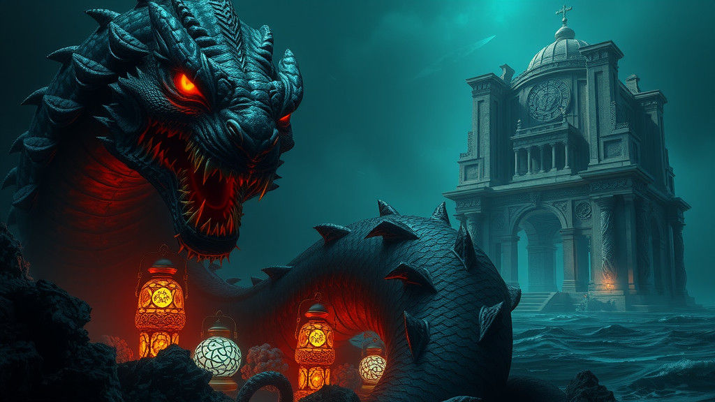 Gargantuan Sea Serpent Guarding Bioluminescent Treasures