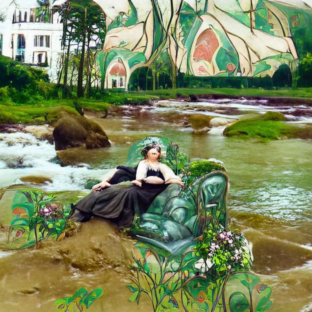 Art Nouveau Queen in Lush Landscape