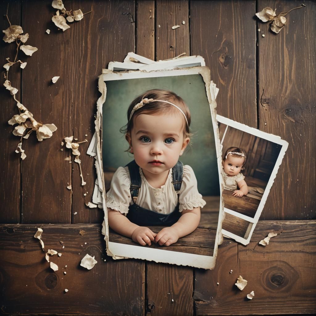 Retro Polaroid Photo of Baby Girl