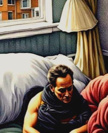 Man Struggling to Sleep in Cold Room, Impressionist Style