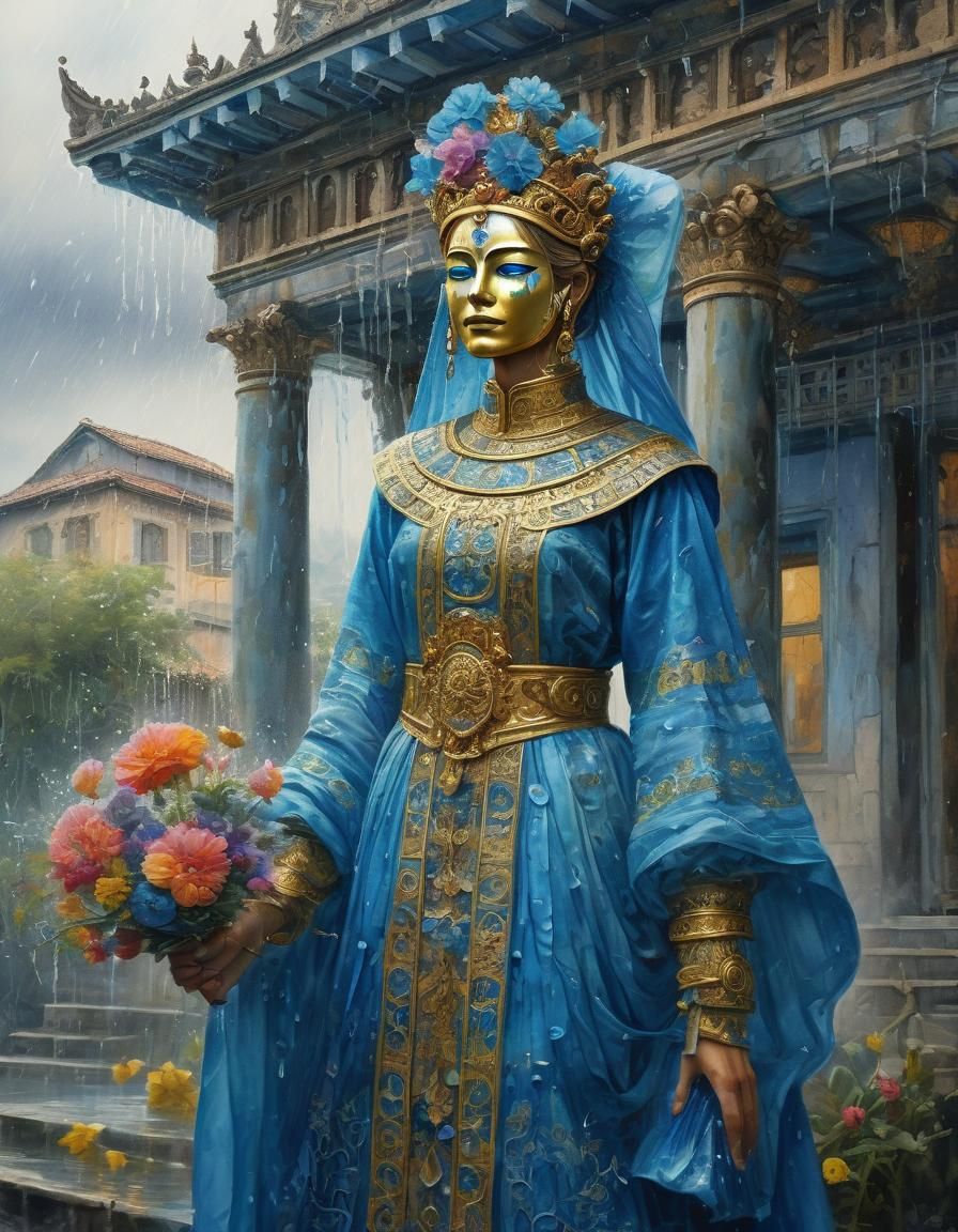 Rain Queen in Delicate Watercolor Painting