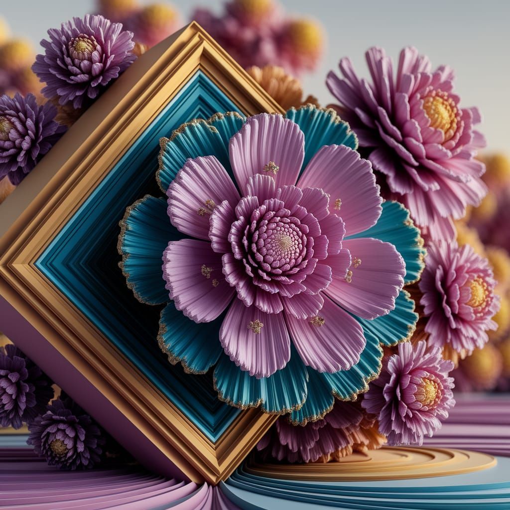 Abstract Floral Dreamscape in Cubist Style