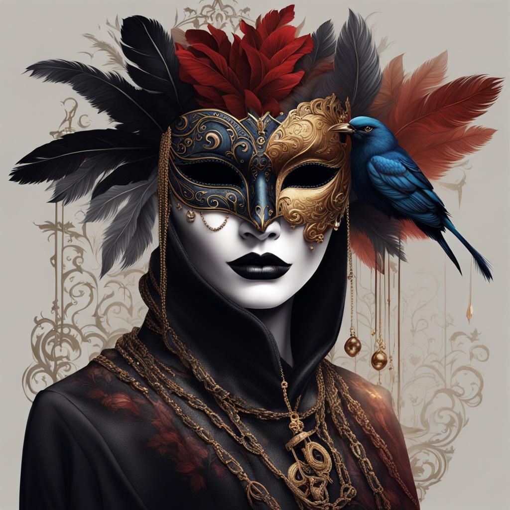 Elegant Masquerade Outfit with Bird Mask