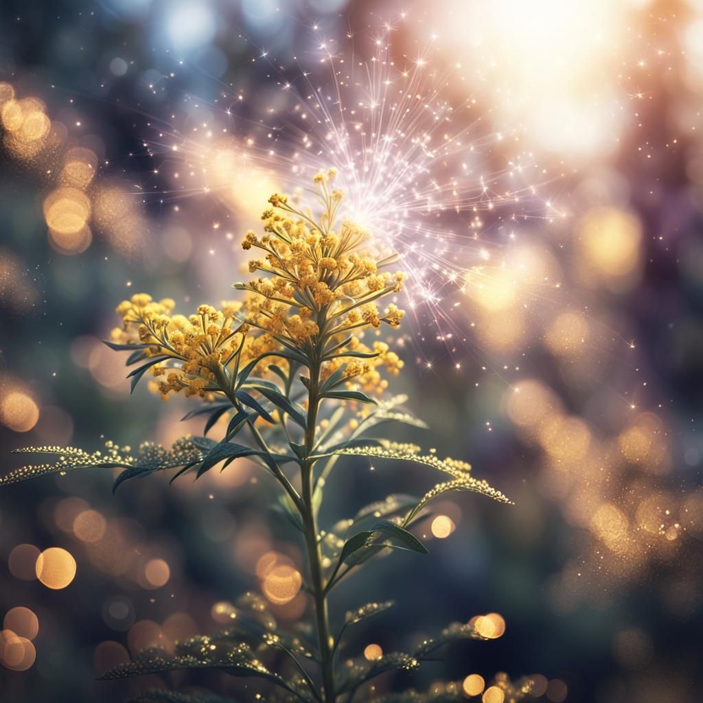 Goldenrod Flower Close-Up: A Glittering Fantasy Illustration