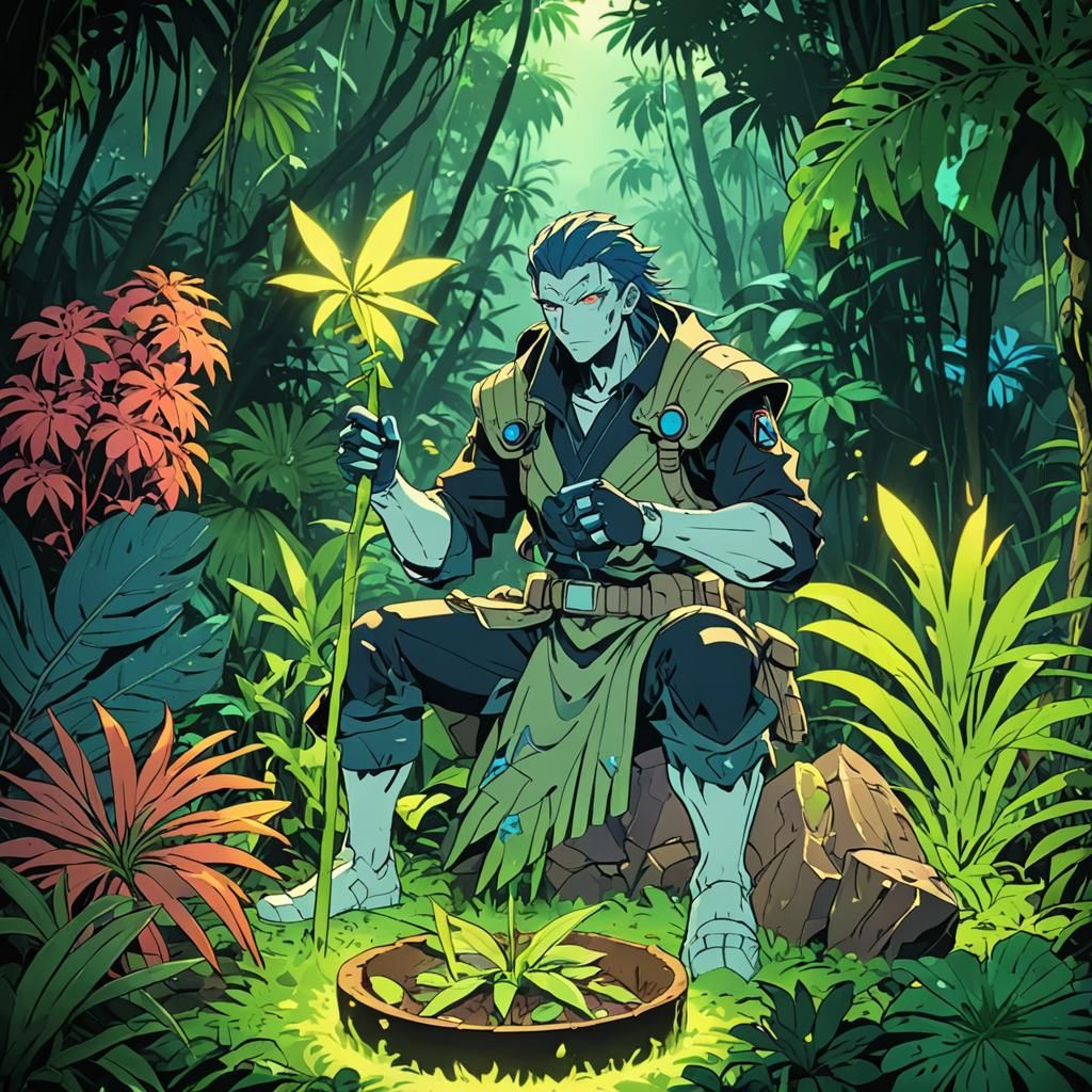 Luminous Jungle Scene in Anime Style