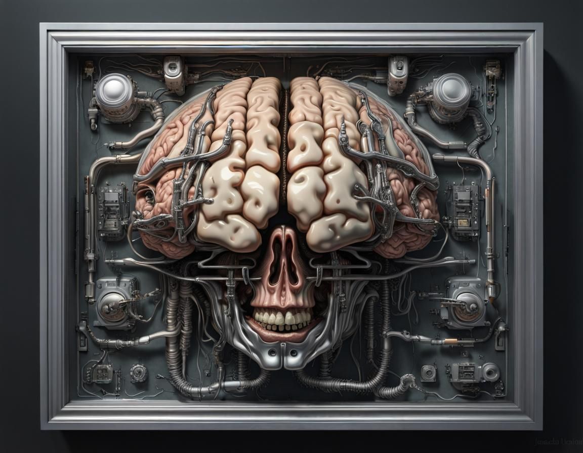 Detailed Cyborg Brain Autopsy in Giger Style