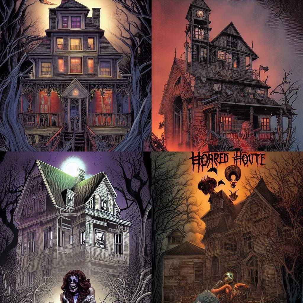 Haunted House with Ghosts in Comic Book Style