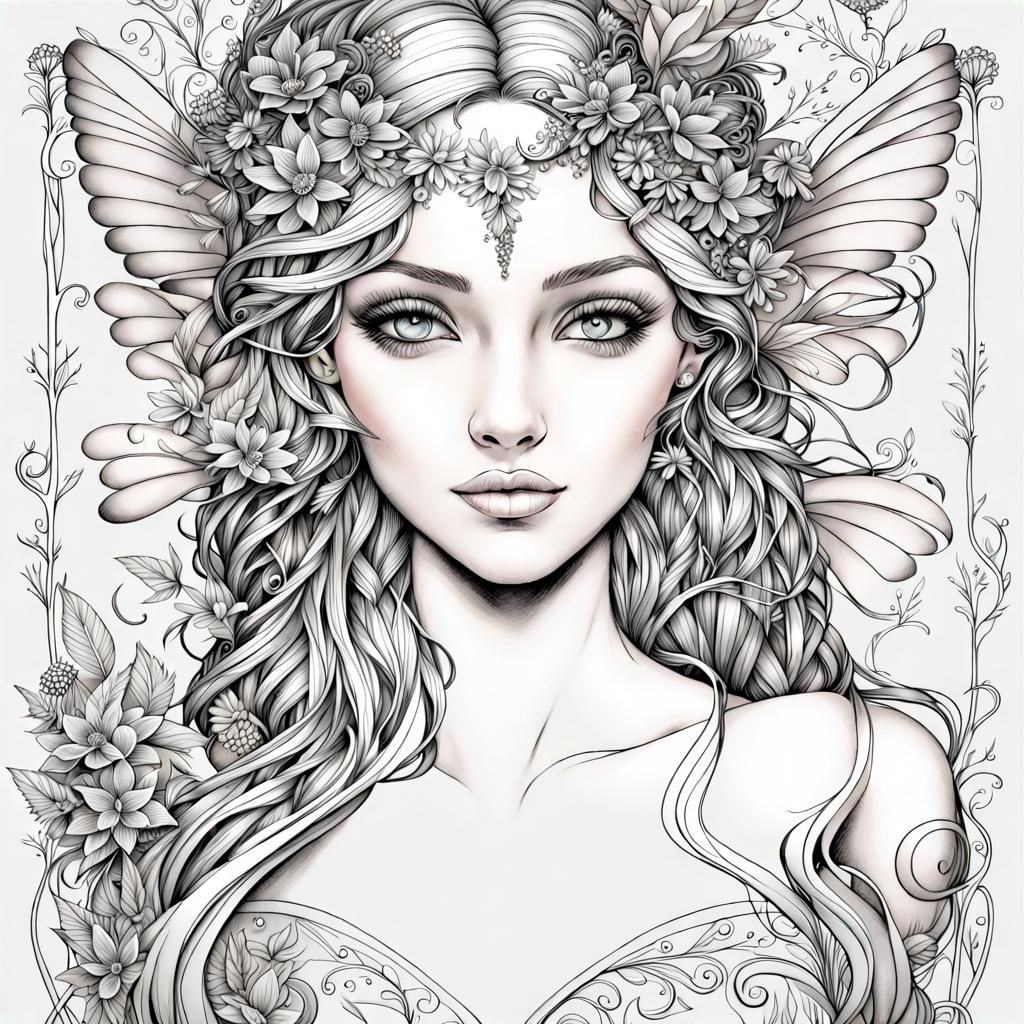Detailed Fairy in Clean Line Art
